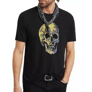 John Varvatos Men's Painted Skull Print Graphic Crew T-Shirt Linen Modal Black S
